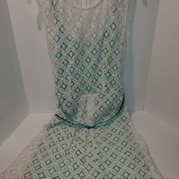 Dressbarn Lace Overlay Belted Dress Size 10 Mint Green & White - Picture 4 of 9